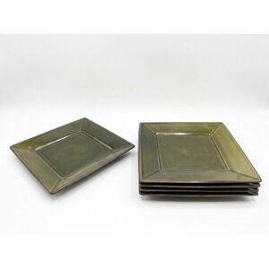 Pottery Barn Asian Square Green Dinner Plates 10in Japan Stoneware Set of 5 Vtg.